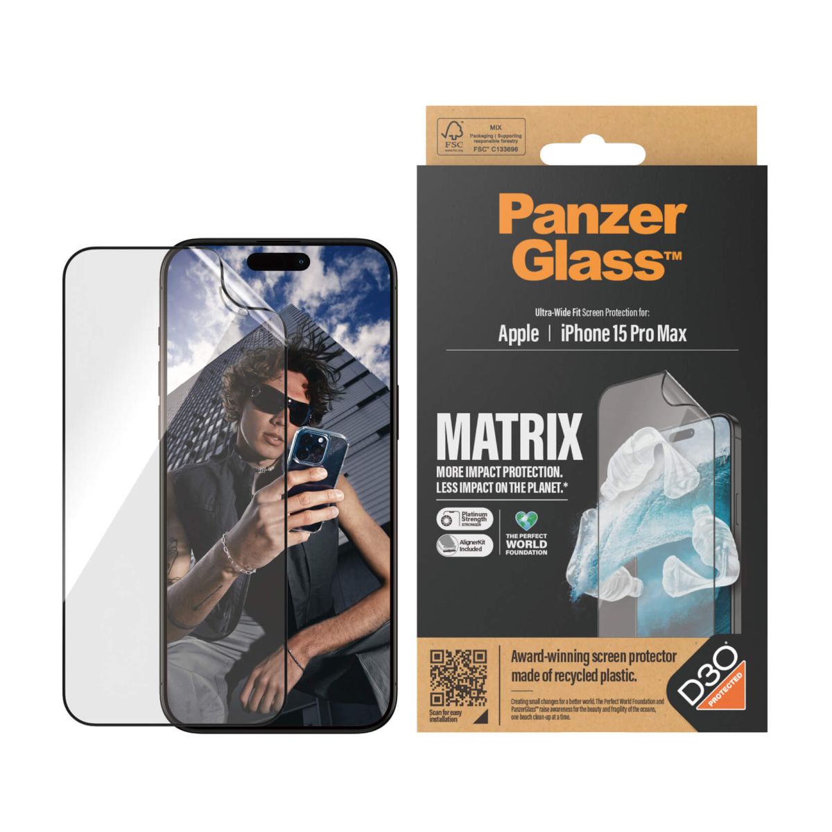 Kaitsekile Matrix D3O, Apple iPhone 15 Pro Max, Ultra-Wide Fit, PanzerGlass - Image 2
