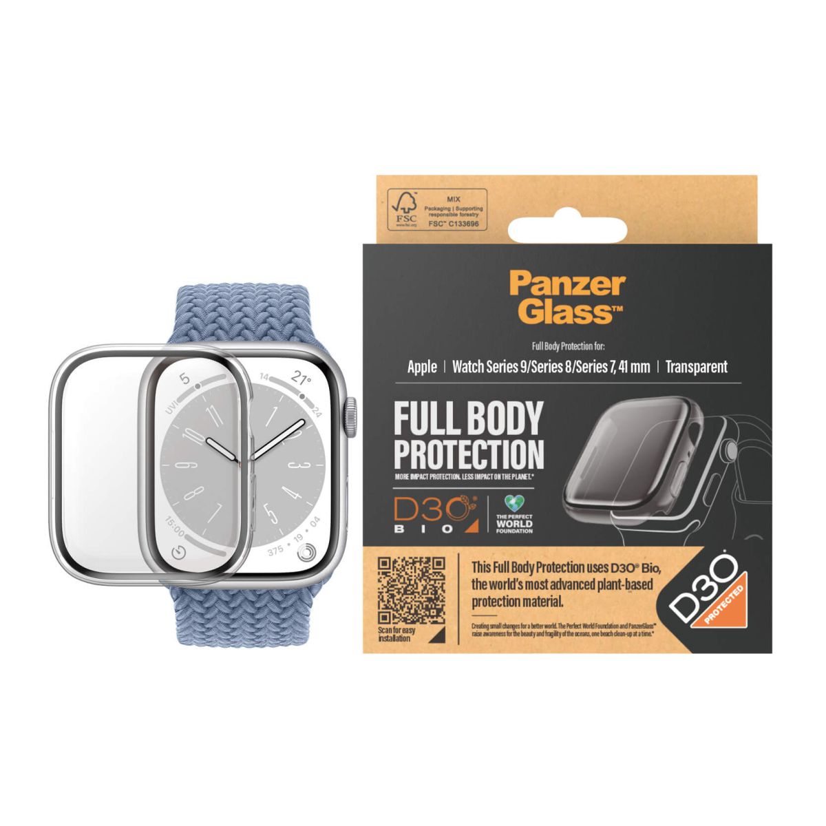 Kaitseklaas raamiga Apple Watch Series 9 / 8 / 7 (41mm), läbipaistva äärega, eemaldatav, D3O, PanzerGlass - Image 2