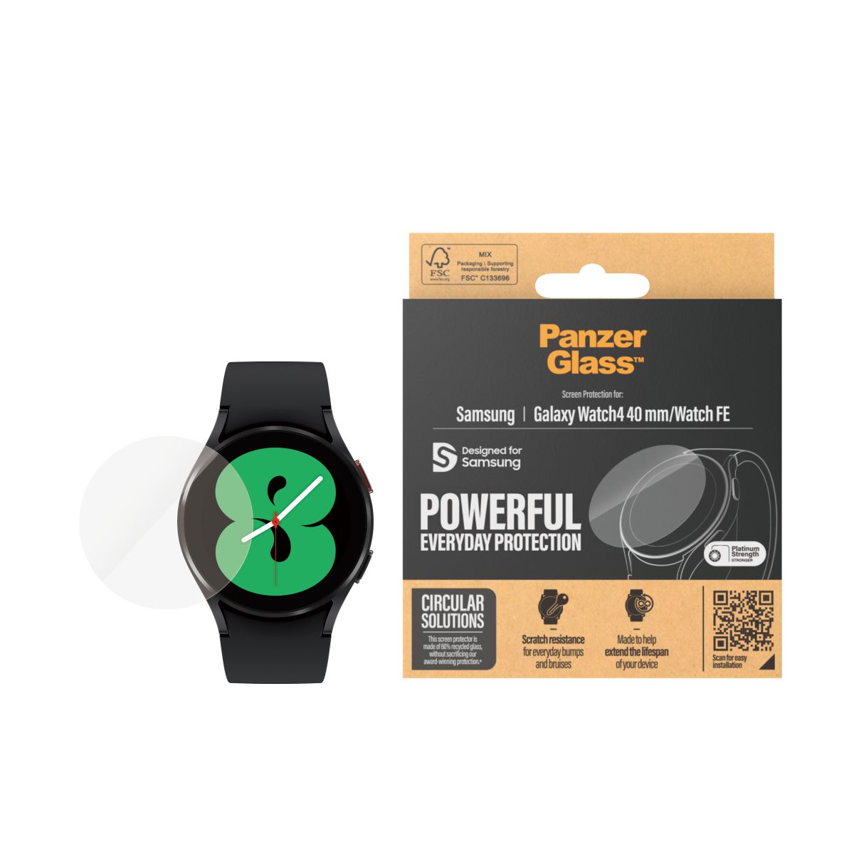 Kaitseklaas Samsung Galaxy Watch FE / Watch4 (40mm) / universaalne 36.5mm läbimõõduga, veekindel, PanzerGlass - Image 2