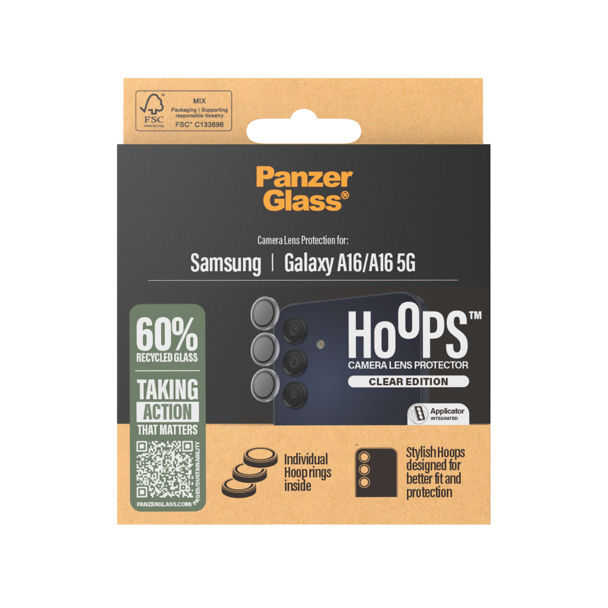 Tagakaamerate kaitseklaasid Hoops, Samsung Galaxy A16 / A16 5G, läbipaistva äärega, PanzerGlass - Image 3