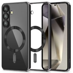 Kaitseümbris MagFlex MagSafe, Samsung Galaxy S25 FE, läbipaistev musta ääre ja Qi2/MagSafe ringiga, Tech-Protect