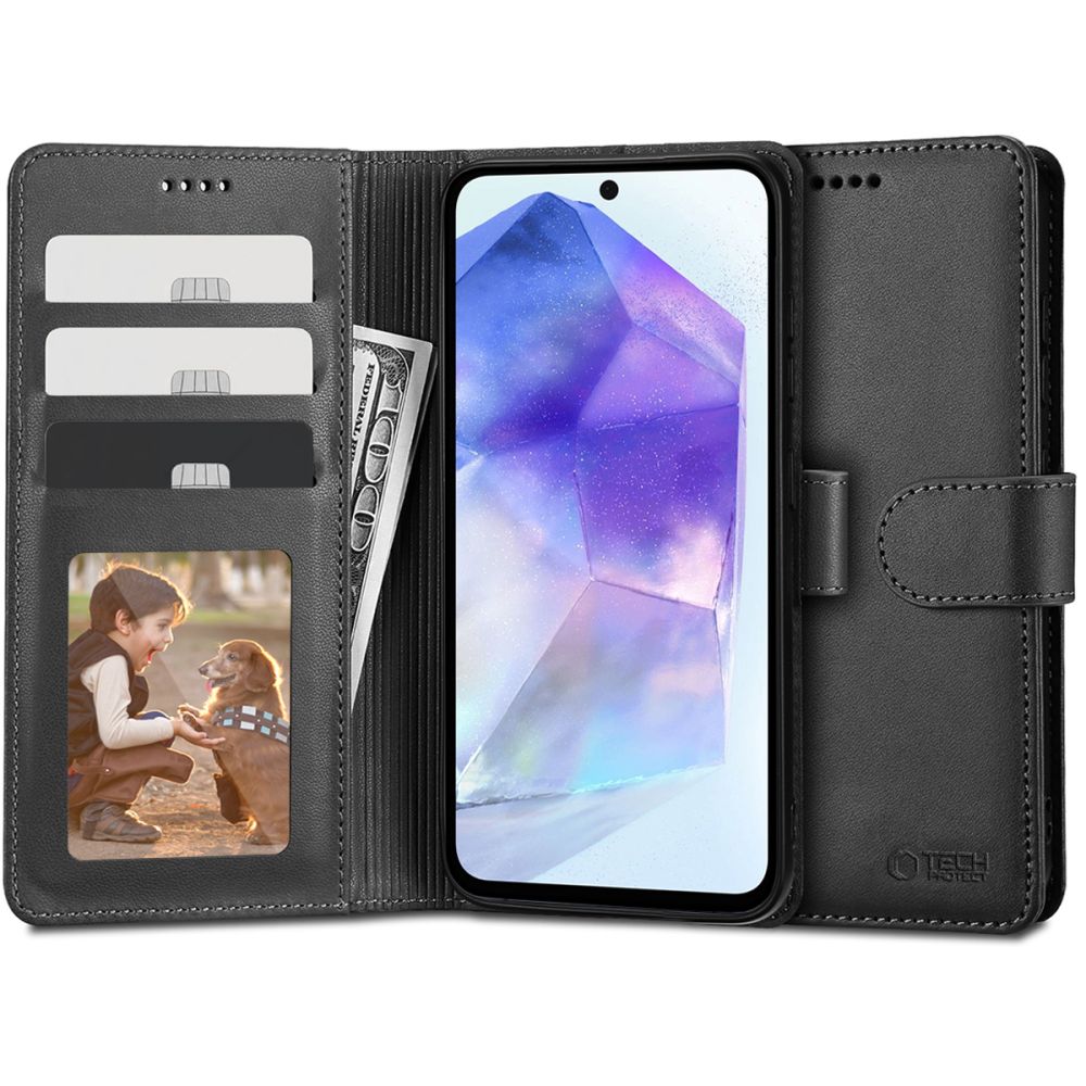Kaitseümbris kaanega Wallet, Samsung Galaxy A55 5G, must, Tech-Protect