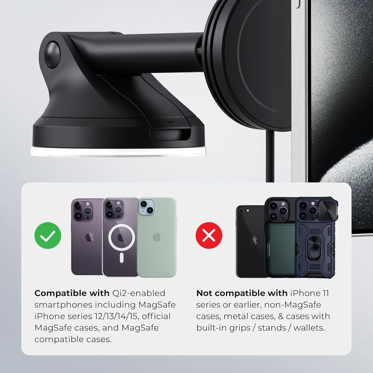 Juhtmevaba laadimisega autohoidik tuuleklaasile / armatuurile Velox Mini Qi2, MagSafe magnetkinnitusega, 15W, iOttie - Image 5