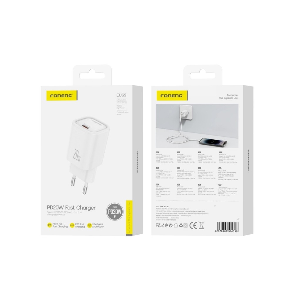 Laadija Foneng EU69 20W USB-C valge - Image 2