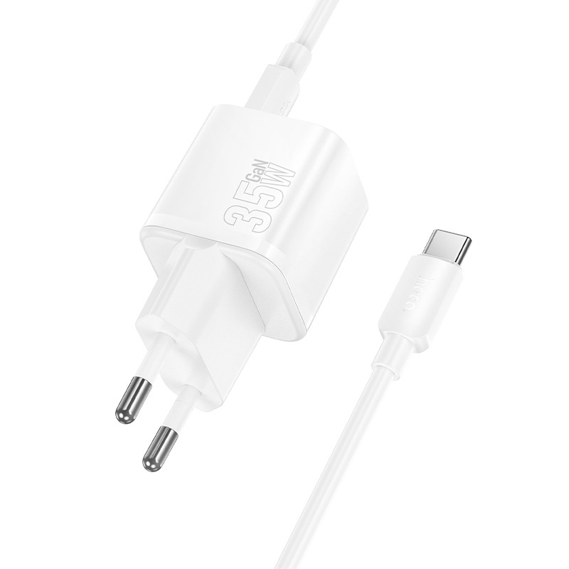 Laadija Hoco N66 35W GaN USB-C/USB-A + USB-C to USB-C cable 1.0m valge - Image 2