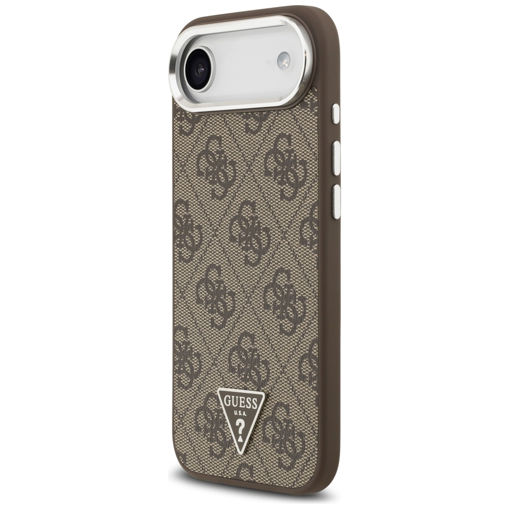 Guess Case Magsafe 4G PU Leather Case With Triangle Logo And Silver Metal Camera Frame For iPhone 17 Air Brown - Image 2