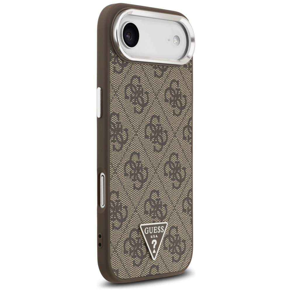 Guess Case Magsafe 4G PU Leather Case With Triangle Logo And Silver Metal Camera Frame For iPhone 17 Air Brown - Image 4