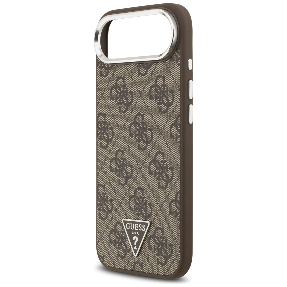 Guess Case Magsafe 4G PU Leather Case With Triangle Logo And Silver Metal Camera Frame For iPhone 17 Air Brown - Image 6