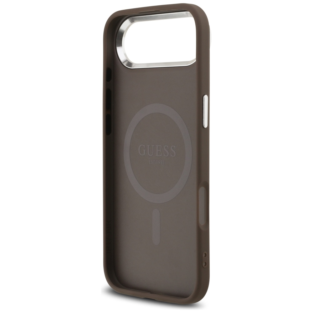Guess Case Magsafe 4G PU Leather Case With Triangle Logo And Silver Metal Camera Frame For iPhone 17 Air Brown - Image 7