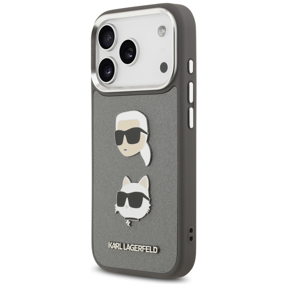 Karl Lagerfeld FW Grained Karl & Choupette Heads Pins & Logo case for iPhone 17 Pro grey - Image 2