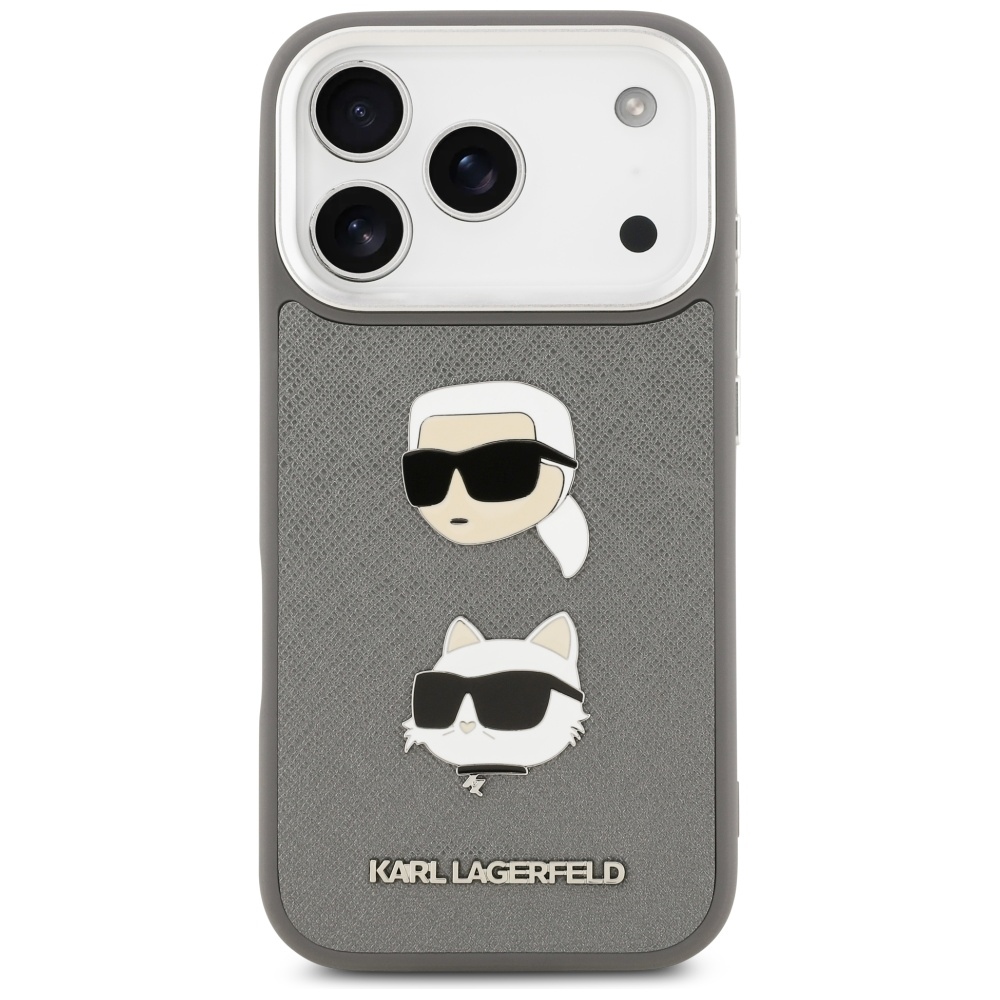 Karl Lagerfeld FW Grained Karl & Choupette Heads Pins & Logo case for iPhone 17 Pro grey - Image 3