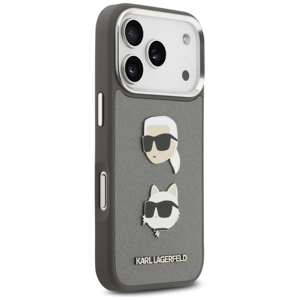 Karl Lagerfeld FW Grained Karl & Choupette Heads Pins & Logo case for iPhone 17 Pro grey - Image 4