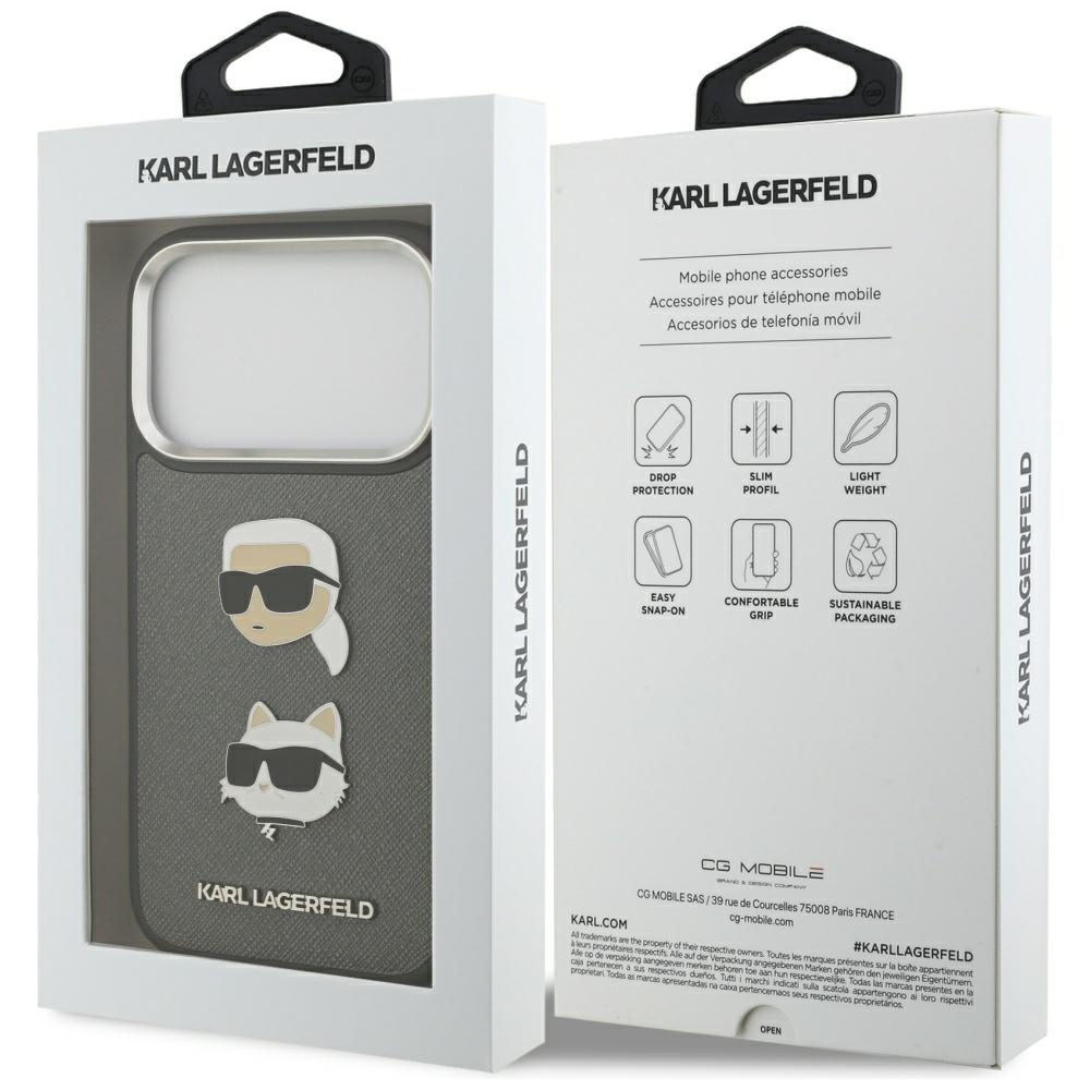 Karl Lagerfeld FW Grained Karl & Choupette Heads Pins & Logo case for iPhone 17 Pro grey - Image 8