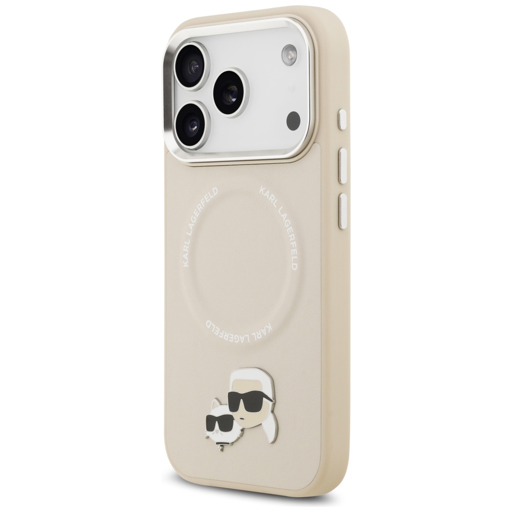 Karl Lagerfeld case Magsafe PU case with Karl&Choupette heads pins logo and metal camera buttons for iPhone 17 Pro Max grey - Image 2