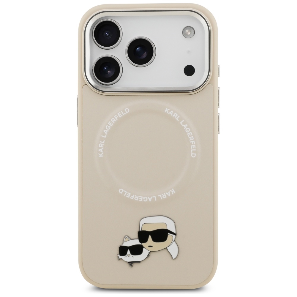 Karl Lagerfeld case Magsafe PU case with Karl&Choupette heads pins logo and metal camera buttons for iPhone 17 Pro Max grey - Image 3