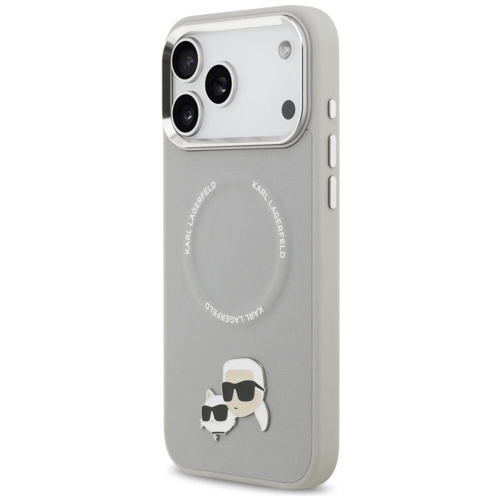 Karl Lagerfeld case Magsafe PU case with Karl&Choupette heads pins logo and metal camera buttons for iPhone 17 Pro Max pink - Image 2