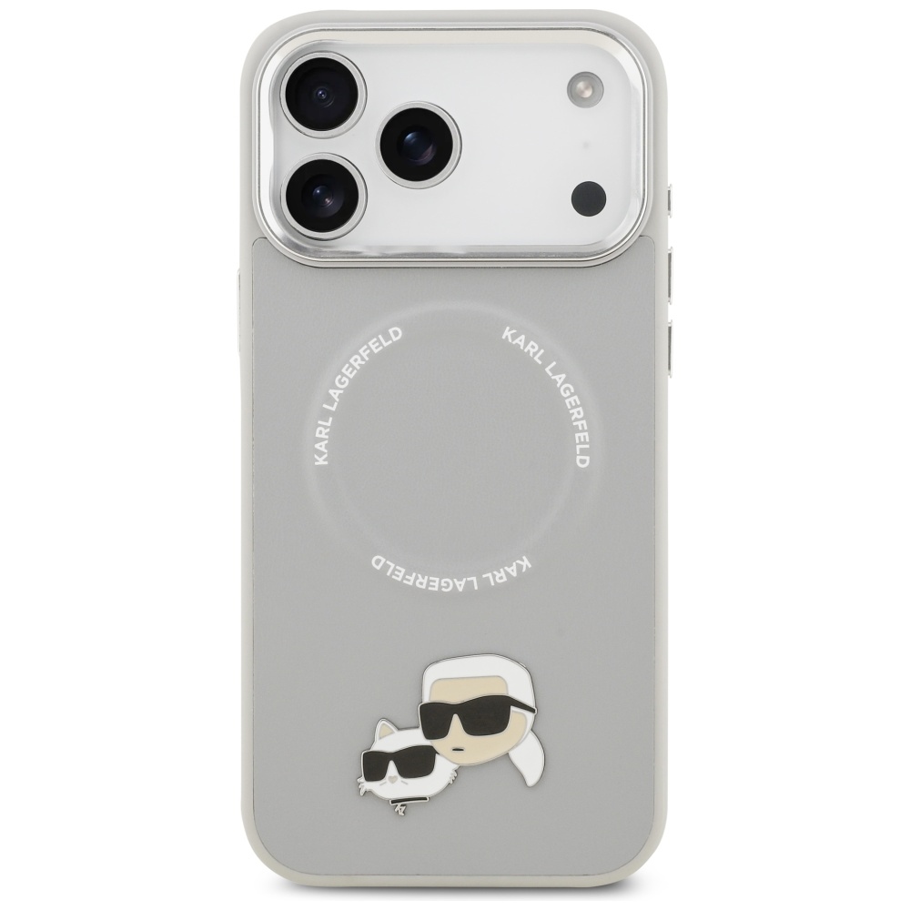 Karl Lagerfeld case Magsafe PU case with Karl&Choupette heads pins logo and metal camera buttons for iPhone 17 Pro Max pink - Image 3