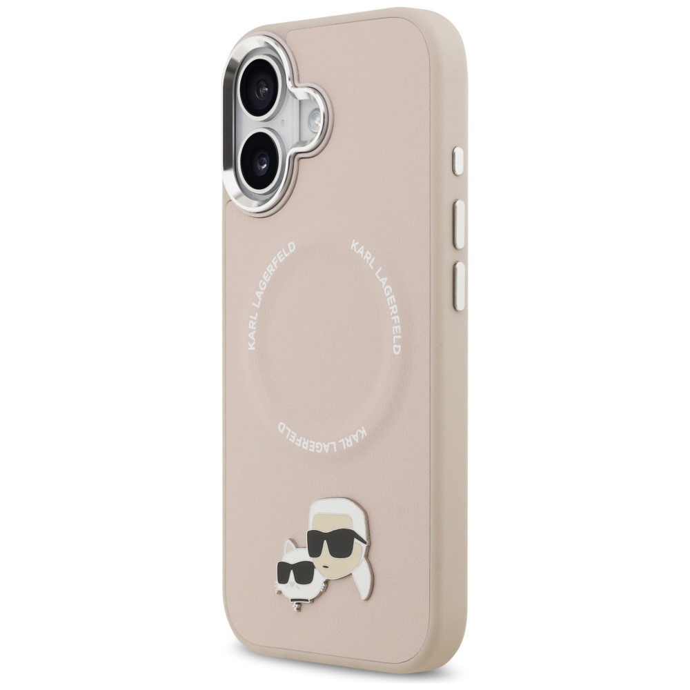 Karl Lagerfeld case Magsafe PU case with Karl&Choupette heads pins logo and metal camera buttons for iPhone 17 beige - Image 2
