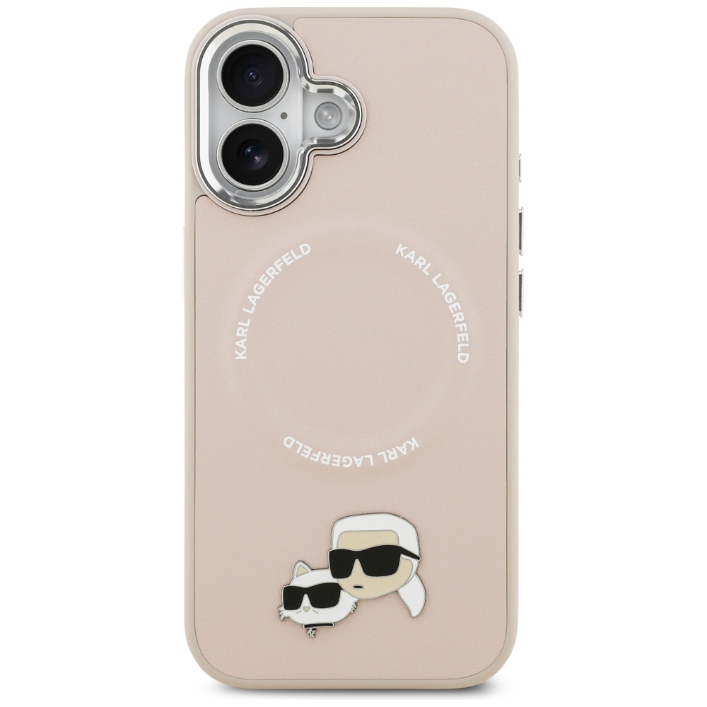 Karl Lagerfeld case Magsafe PU case with Karl&Choupette heads pins logo and metal camera buttons for iPhone 17 beige - Image 3
