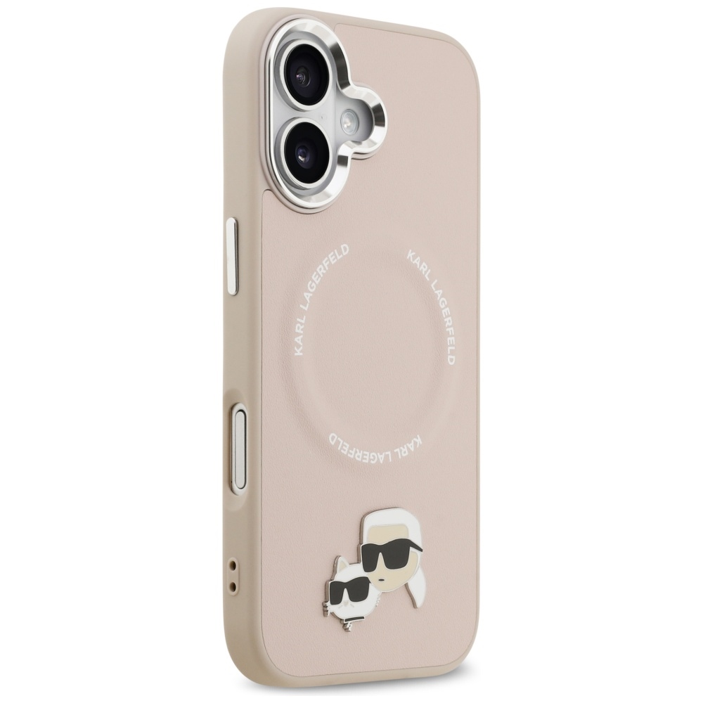 Karl Lagerfeld case Magsafe PU case with Karl&Choupette heads pins logo and metal camera buttons for iPhone 17 beige - Image 4