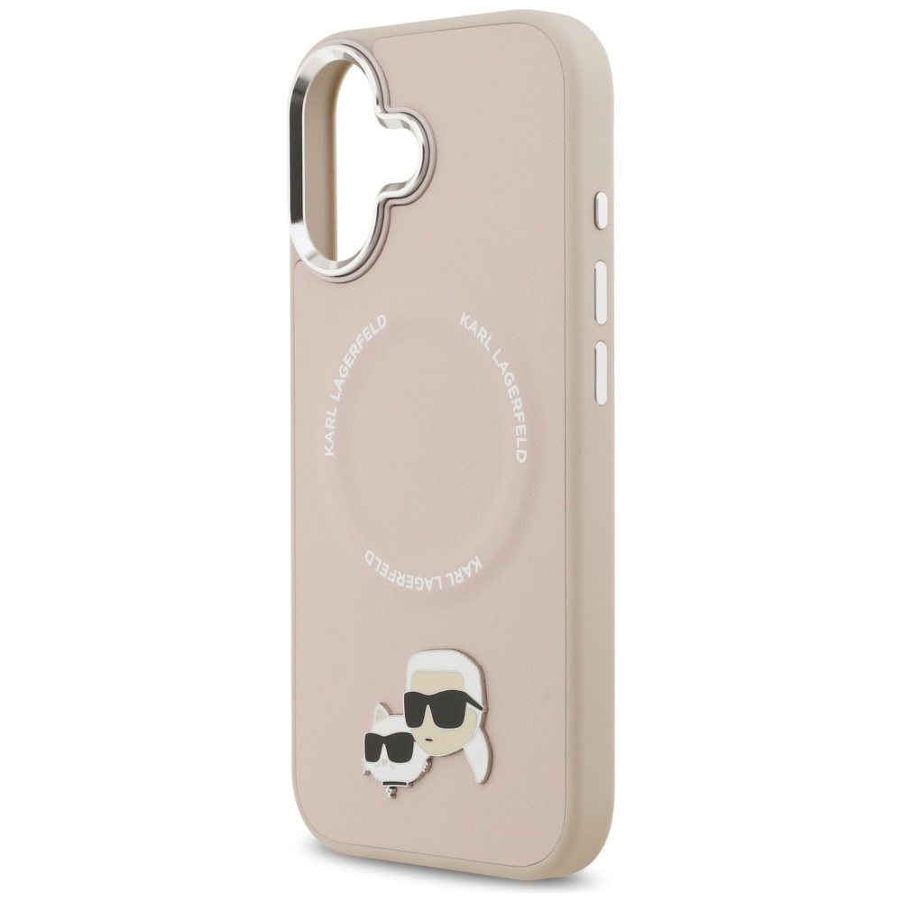 Karl Lagerfeld case Magsafe PU case with Karl&Choupette heads pins logo and metal camera buttons for iPhone 17 beige - Image 6