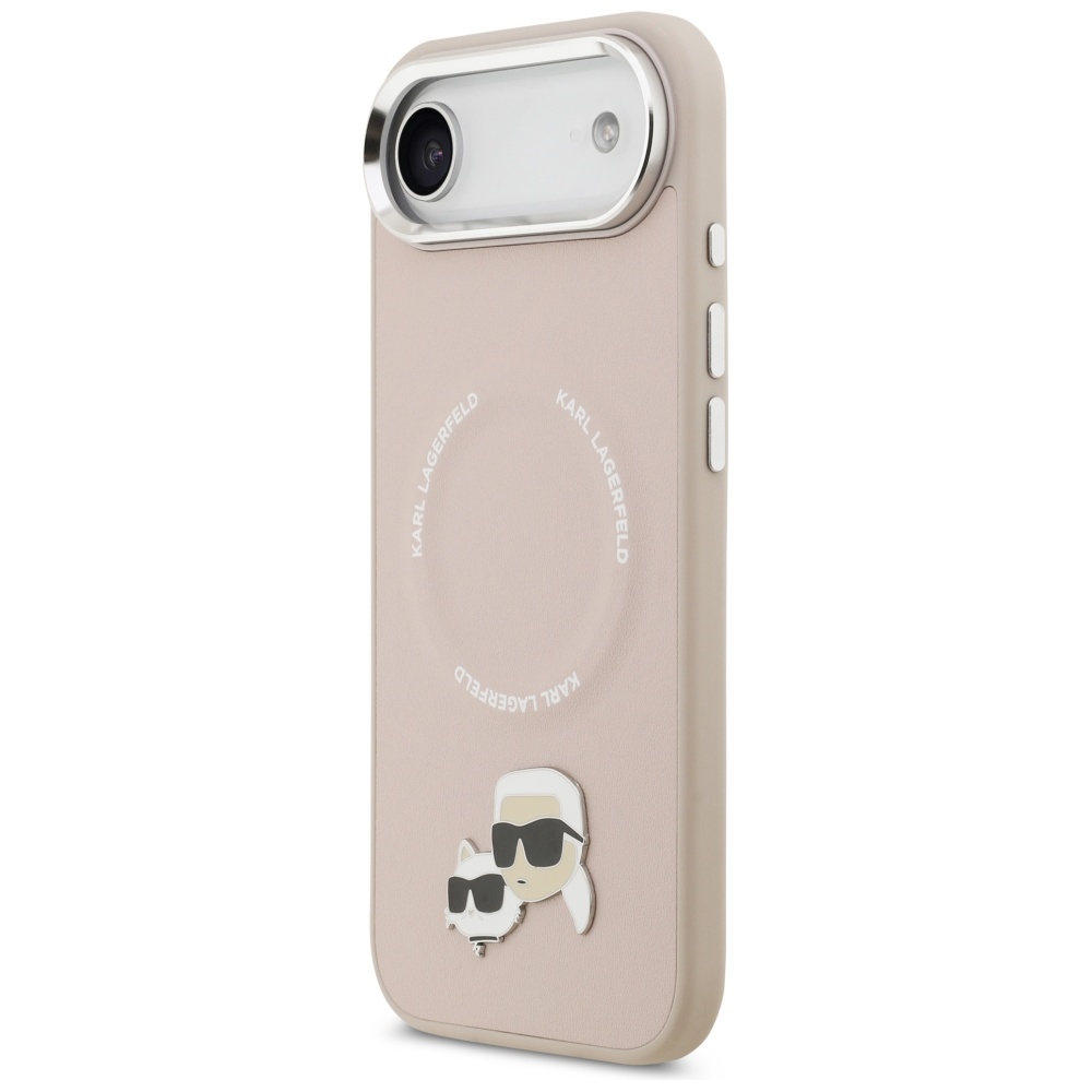 Karl Lagerfeld case Magsafe PU case with Karl&Choupette heads pins logo and metal camera buttons for iPhone 17 Air beige - Image 2
