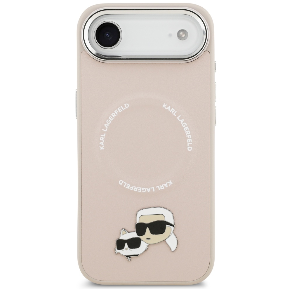 Karl Lagerfeld case Magsafe PU case with Karl&Choupette heads pins logo and metal camera buttons for iPhone 17 Air beige - Image 3