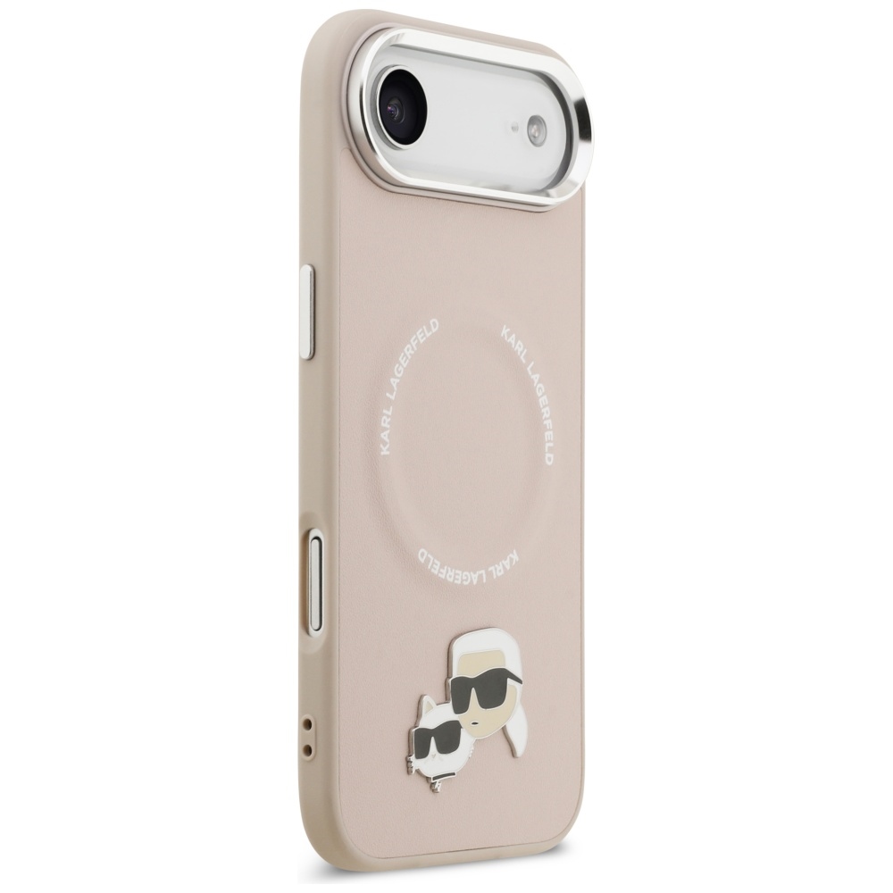 Karl Lagerfeld case Magsafe PU case with Karl&Choupette heads pins logo and metal camera buttons for iPhone 17 Air beige - Image 4