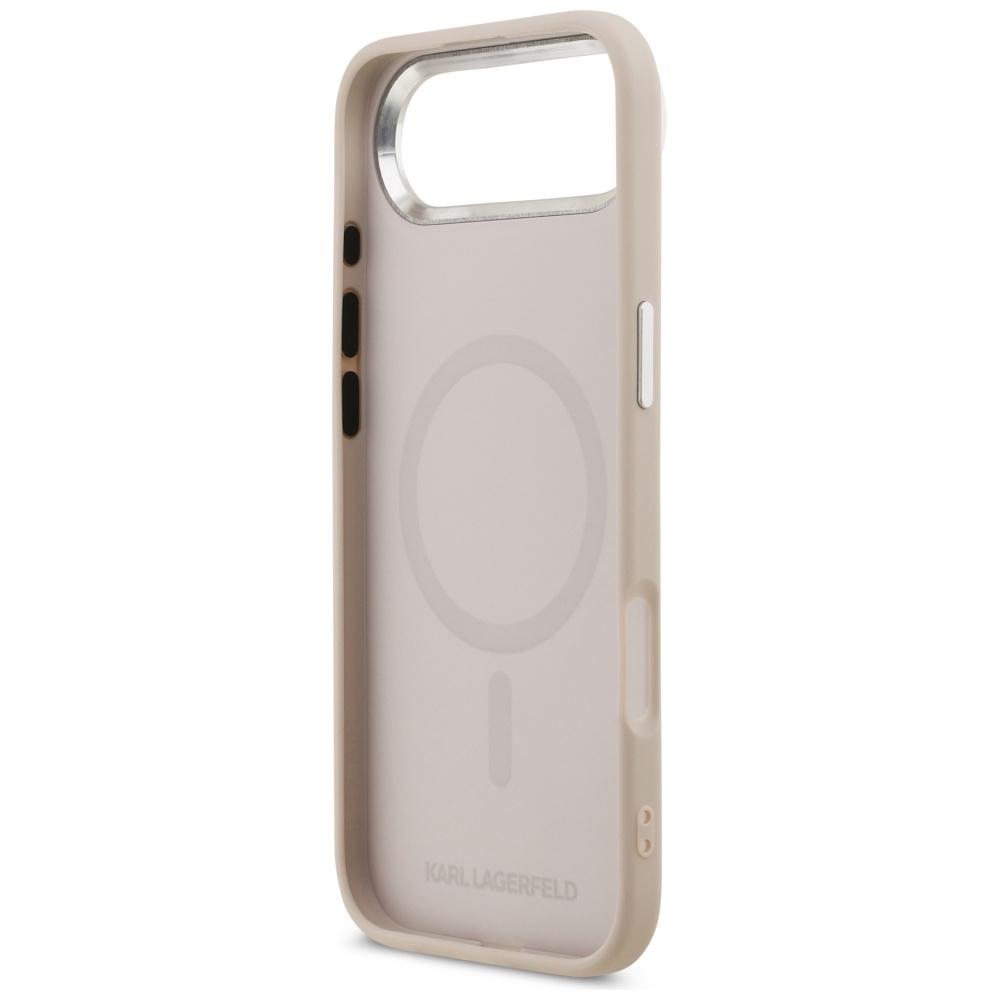 Karl Lagerfeld case Magsafe PU case with Karl&Choupette heads pins logo and metal camera buttons for iPhone 17 Air beige - Image 7