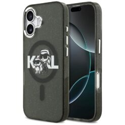 Karl Lagerfeld case Magsafe IML glitter case metal camera frame and buttons Karl and Choupette sketch logo for iPhone 17 transparent