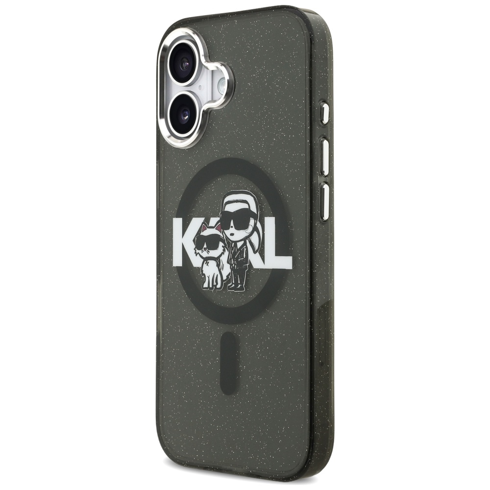 Karl Lagerfeld case Magsafe IML glitter case metal camera frame and buttons Karl and Choupette sketch logo for iPhone 17 transparent - Image 2
