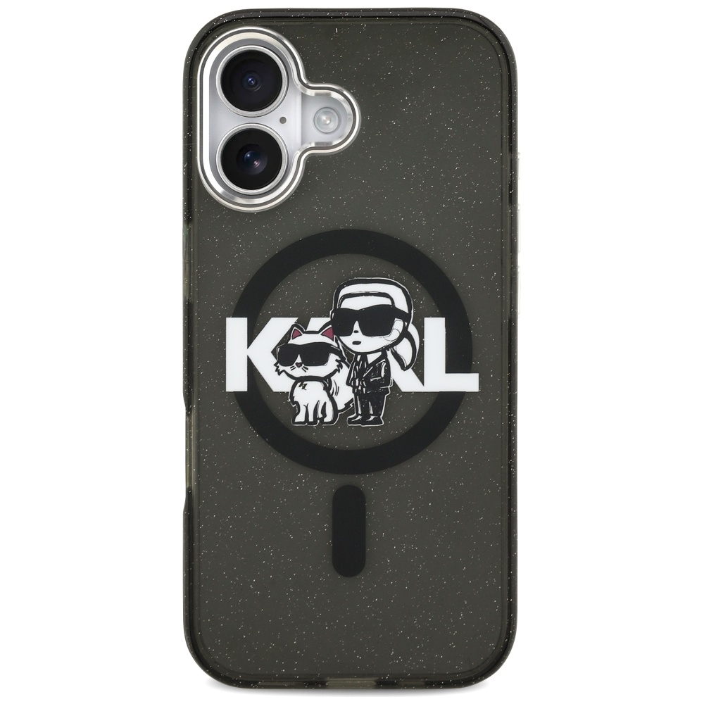 Karl Lagerfeld case Magsafe IML glitter case metal camera frame and buttons Karl and Choupette sketch logo for iPhone 17 transparent - Image 3