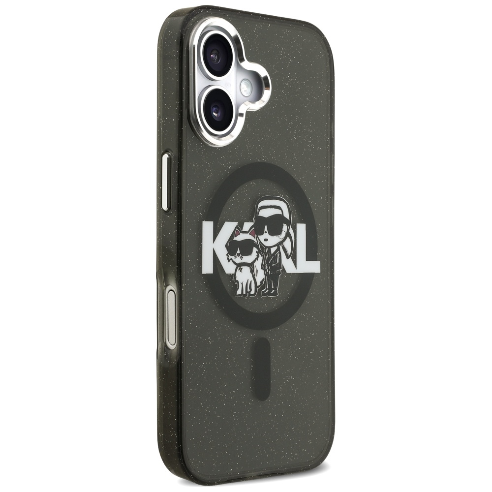 Karl Lagerfeld case Magsafe IML glitter case metal camera frame and buttons Karl and Choupette sketch logo for iPhone 17 transparent - Image 4