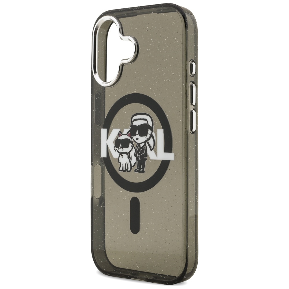 Karl Lagerfeld case Magsafe IML glitter case metal camera frame and buttons Karl and Choupette sketch logo for iPhone 17 transparent - Image 6