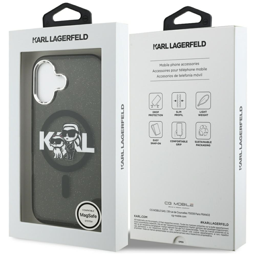 Karl Lagerfeld case Magsafe IML glitter case metal camera frame and buttons Karl and Choupette sketch logo for iPhone 17 transparent - Image 8