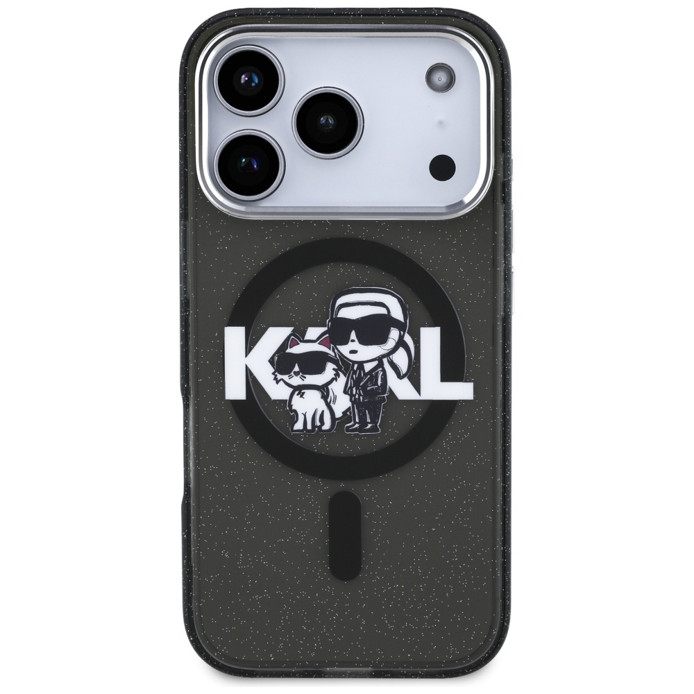Karl Lagerfeld case Magsafe IML glitter case metal camera frame and buttons Karl and Choupette sketch logo for iPhone 17 Pro transparent - Image 3
