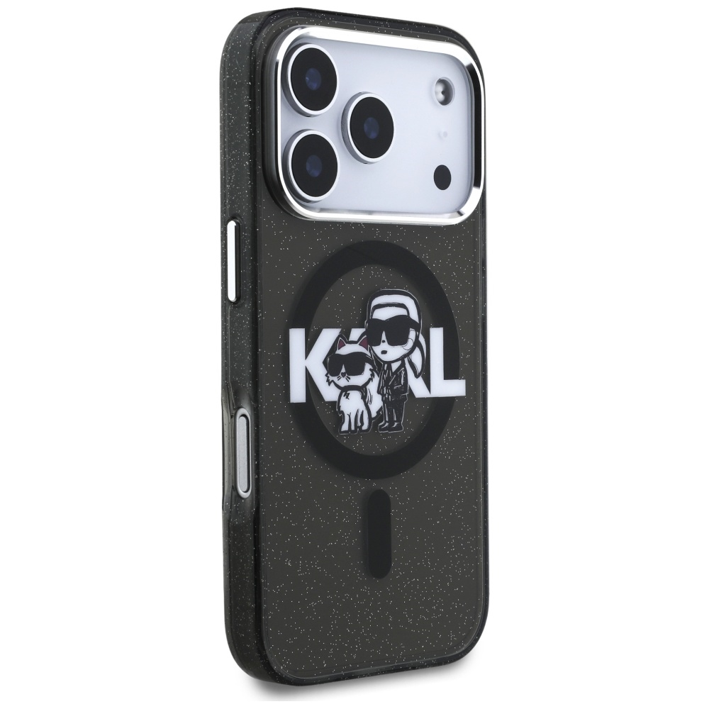 Karl Lagerfeld case Magsafe IML glitter case metal camera frame and buttons Karl and Choupette sketch logo for iPhone 17 Pro transparent - Image 4