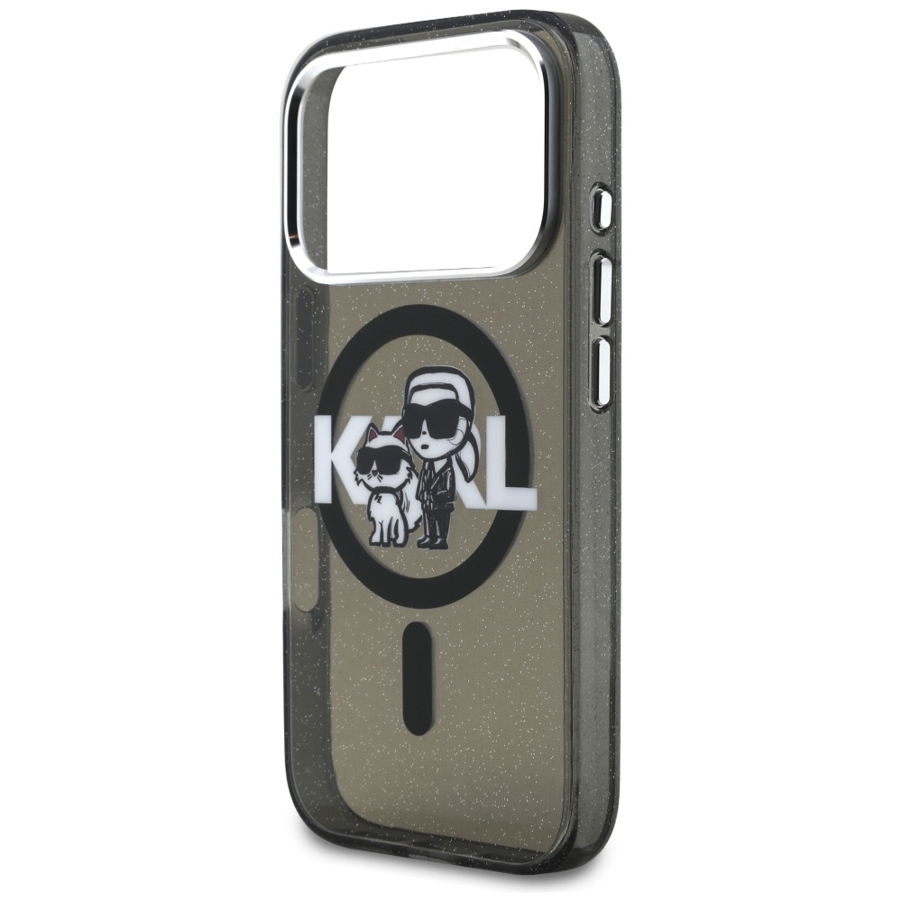 Karl Lagerfeld case Magsafe IML glitter case metal camera frame and buttons Karl and Choupette sketch logo for iPhone 17 Pro transparent - Image 6