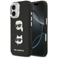 Karl Lagerfeld FW Grained Karl & Choupette Heads Pins & Logo case for iPhone 17 black
