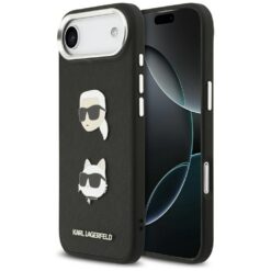 Karl Lagerfeld FW Grained Karl & Choupette Heads Pins & Logo case for iPhone Air black