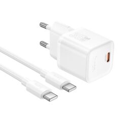 Laadija Hoco N66 35W GaN USB-C/USB-A + USB-C to USB-C cable 1.0m valge