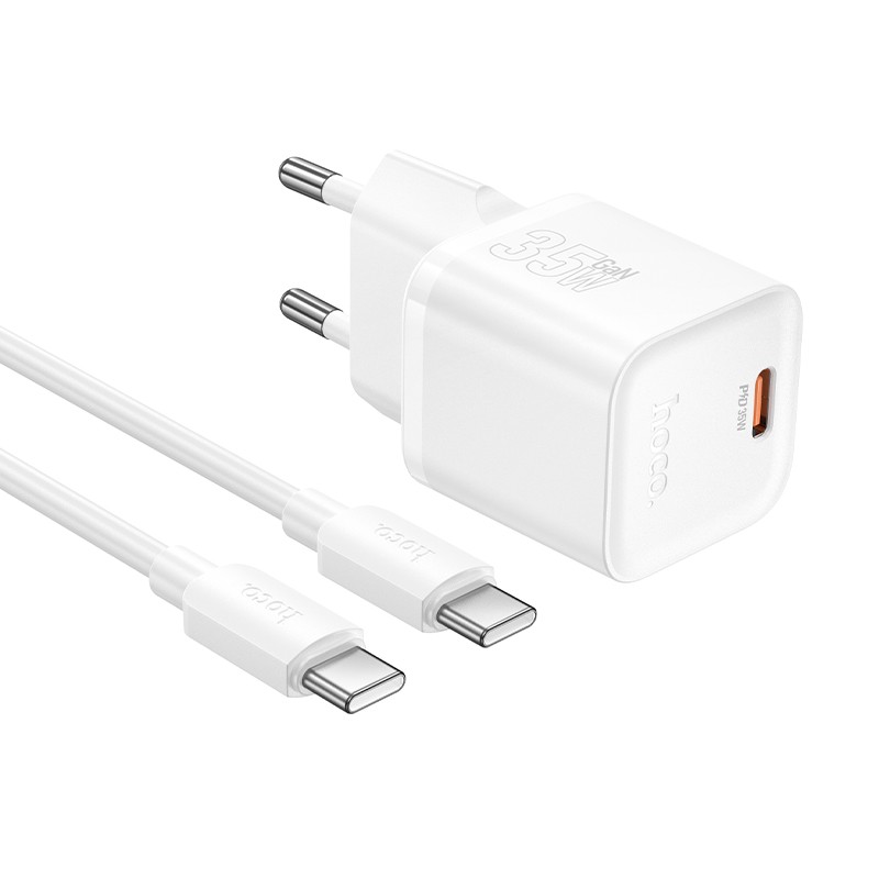Laadija Hoco N66 35W GaN USB-C/USB-A + USB-C to USB-C cable 1.0m valge