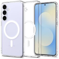 Kaitseümbris Ultra Hybrid (MagFit), Samsung Galaxy S25 FE, läbipaistev valge Qi2/MagSafe ringiga, Spigen