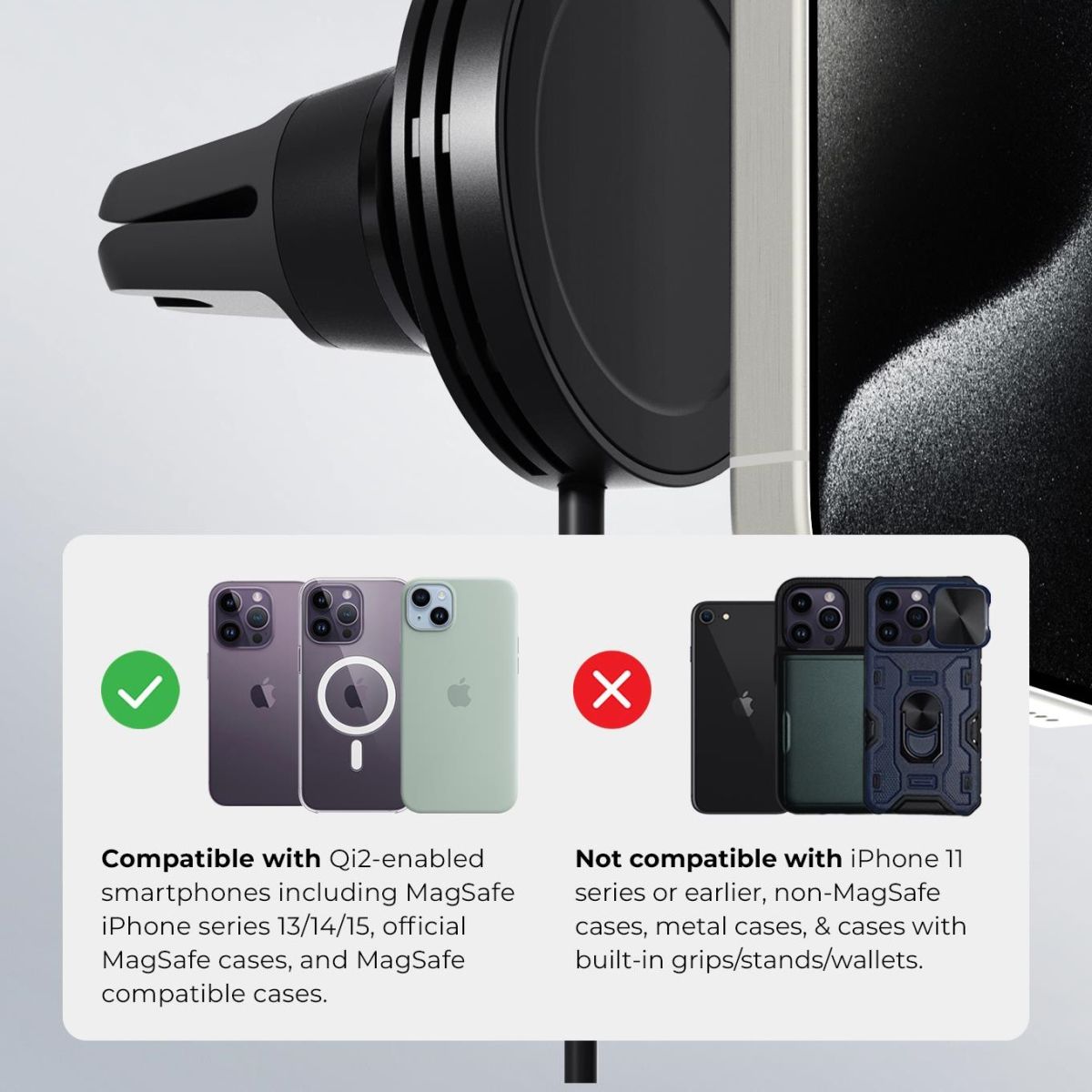 Juhtmevaba laadimisega autohoidik ventilatsiooniavasse Velox Mini Qi2, MagSafe magnetkinnitusega, 15W, iOttie - Image 4