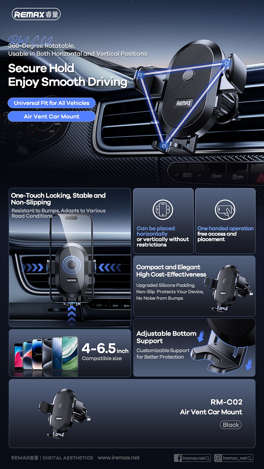 Autotelefoni hoidja Remax RM-C02 (air vent) must - Image 2