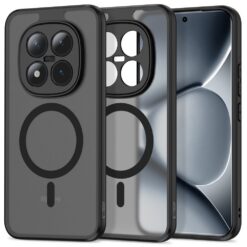 Kaitseümbris Magmat MagSafe, Xiaomi Redmi Note 15 Pro+ 5G / Poco M8 Pro, matt läbipaistev musta äärega, Qi2/MagSafe ühilduv, Tech-Protect