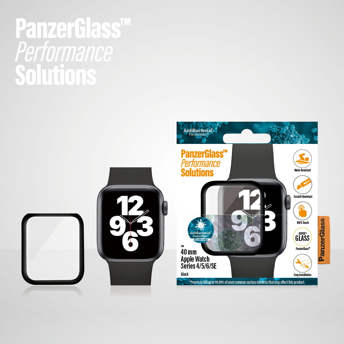 Kaitseklaas Apple Watch SE 3 / SE (2024/2023/2022) / SE / Series 6 / 5 / 4 (40mm), veekindel, kumera musta äärega, PanzerGlass - Image 3