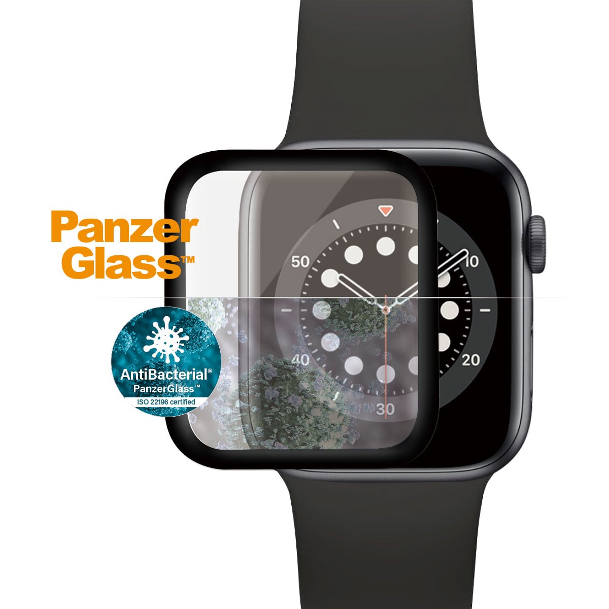 Kaitseklaas Apple Watch SE 3 / SE (2024/2023/2022) / SE / Series 6 / 5 / 4 (44mm), veekindel, kumera musta äärega, PanzerGlass