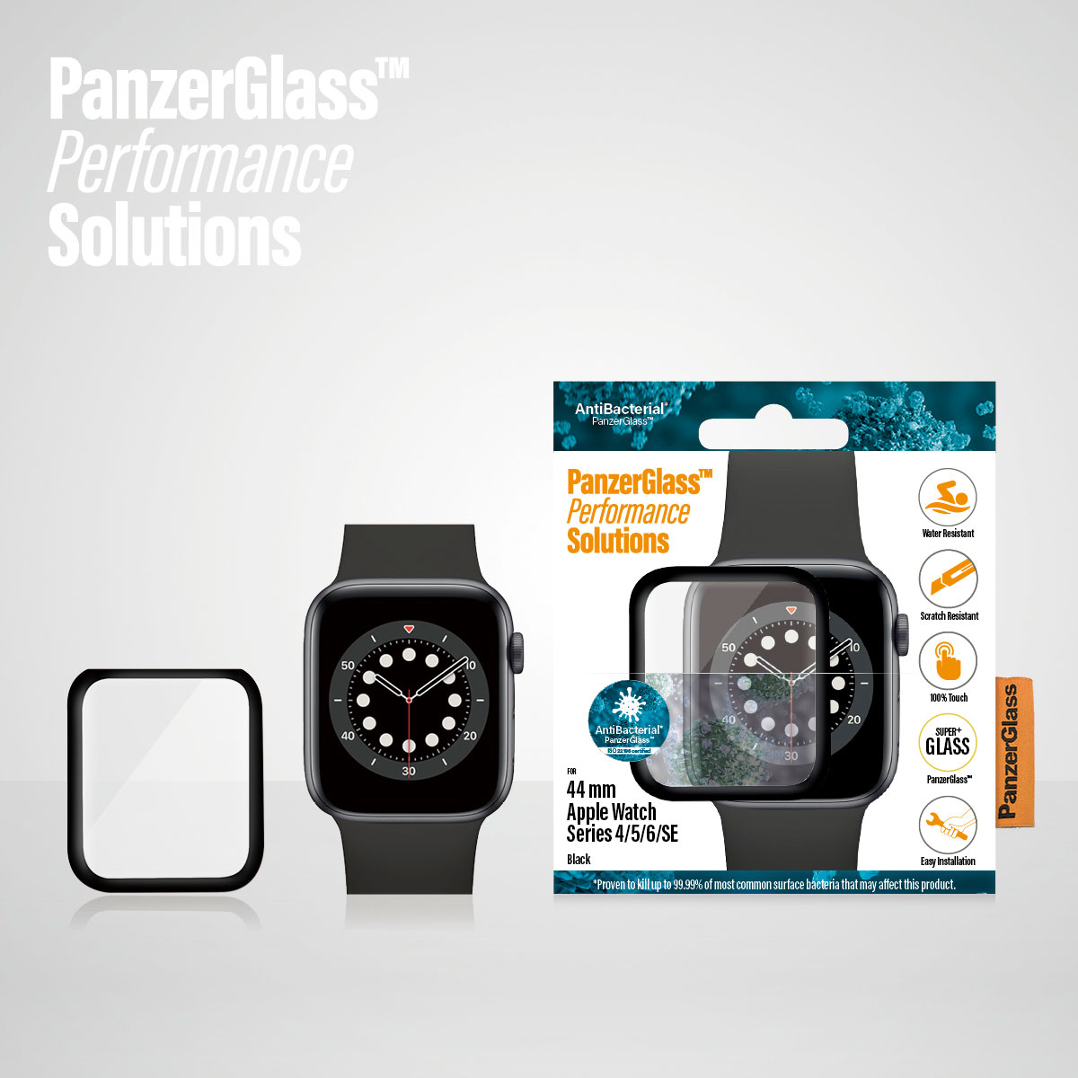 Kaitseklaas Apple Watch SE 3 / SE (2024/2023/2022) / SE / Series 6 / 5 / 4 (44mm), veekindel, kumera musta äärega, PanzerGlass - Image 3