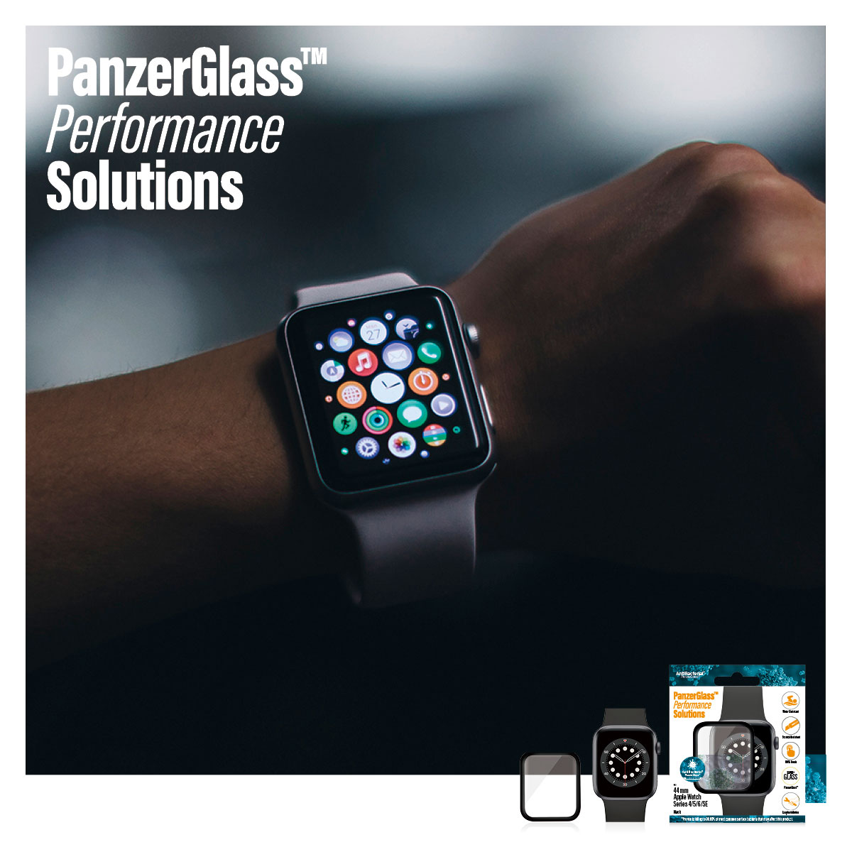 Kaitseklaas Apple Watch SE 3 / SE (2024/2023/2022) / SE / Series 6 / 5 / 4 (44mm), veekindel, kumera musta äärega, PanzerGlass - Image 4